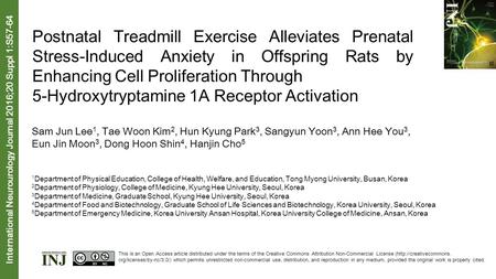 Postnatal Treadmill Exercise Alleviates Prenatal Stress-Induced Anxiety in Offspring Rats by Enhancing Cell Proliferation Through 5-Hydroxytryptamine 1A.