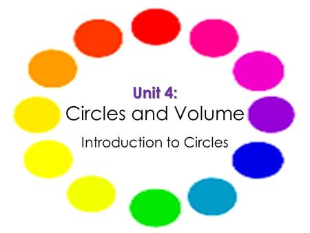 Unit 4: Unit 4: Circles and Volume Introduction to Circles.