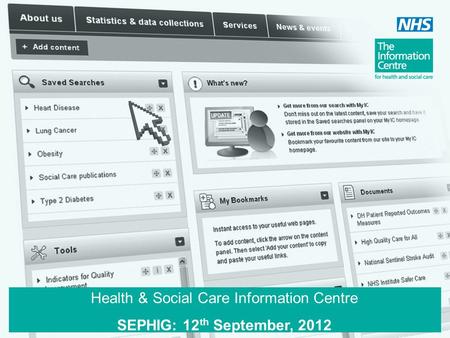 Health & Social Care Information Centre SEPHIG: 12 th September, 2012.