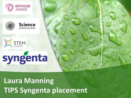 Laura Manning TIPS Syngenta placement. Why I wanted to be a part of TIPS: To broaden student aspirations in STEM careers, particularly offering alternatives.
