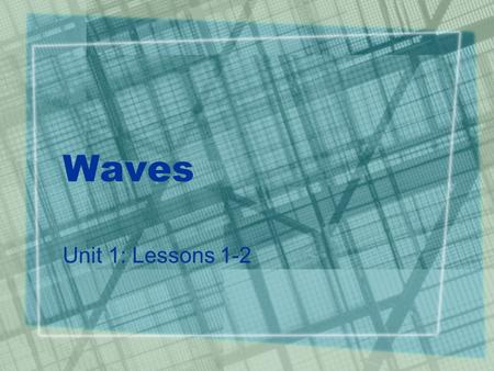 Waves Unit 1: Lessons 1-2. What are waves? A wave is a disturbance that transfers energy from one place to another A medium is the material through which.