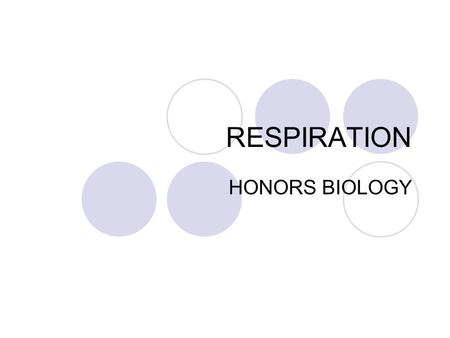 RESPIRATION HONORS BIOLOGY. THE BIG PICTURE ENERGY RELEASE: BIOLOGICAL OXIDATION Step by step release of stored chemical energy (held in bonds of glucose)