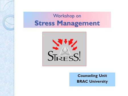 Workshop on Stress Management Counseling Unit BRAC University.