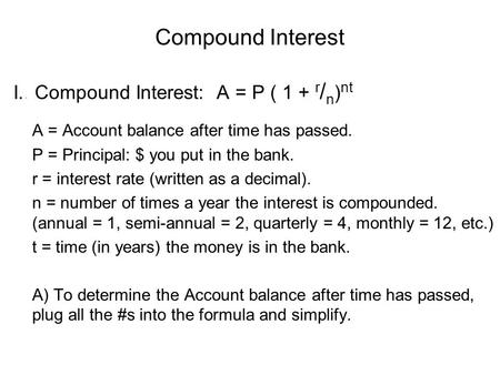 Compound Interest I Compound Interest A P 1 R N Nt Ppt Download