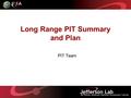 Long Range PIT Summary and Plan PIT Team. Long Range PIT Team Goals Investigate, understand, and improve long term SRF linac performance –Quantify/Summarize.