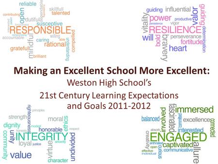 Making an Excellent School More Excellent: Weston High School’s 21st Century Learning Expectations and Goals 2011-2012.