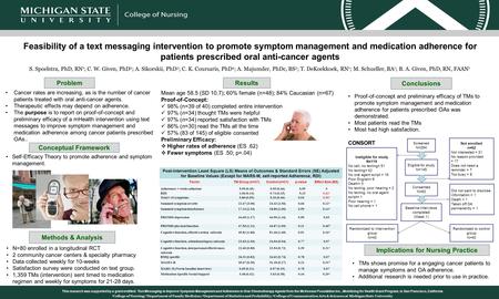 Feasibility of a text messaging intervention to promote symptom management and medication adherence for patients prescribed oral anti-cancer agents S.