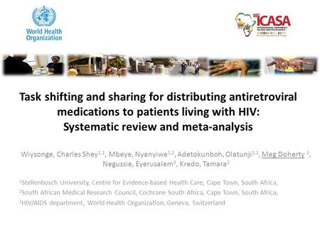 Task shifting and sharing for distributing antiretroviral medications to patients living with HIV: Systematic review and meta-analysis Wiysonge, Charles.