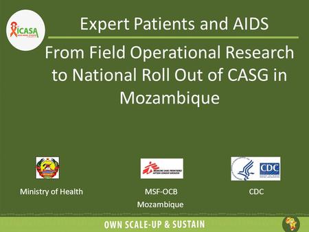 Expert Patients and AIDS Ministry of HealthMSF-OCB Mozambique CDC From Field Operational Research to National Roll Out of CASG in Mozambique.