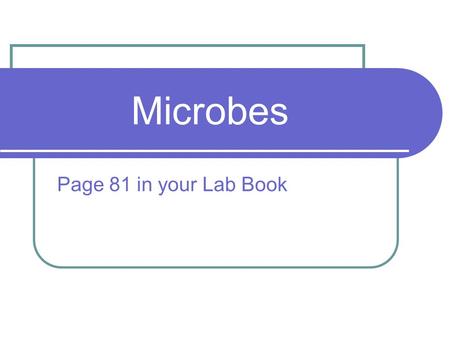 Microbes Page 81 in your Lab Book. Microbes Microbes are living organisms that are too tiny to be seen with the naked eye Microbes live in the water you.