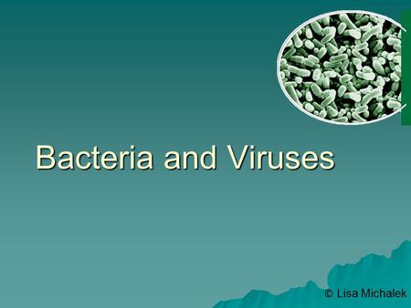 Bacteria and Viruses © Lisa Michalek. Bacteria  Bacteria are microscopic, unicellular (one-celled) organisms that lack a nuclear membrane  Bacteria.