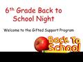 6 th Grade Back to School Night Welcome to the Gifted Support Program.