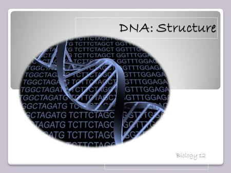 DNA: Structure DNA: Structure Biology 12 DNA Facts: Each cell has about 2 m of DNA. The average human has 75 trillion cells. The average human has enough.