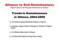 Alliance to End Homelessness Report Card on Ending Homelessness in Ottawa Trends in Homelessness in Ottawa, 2004-2009  # of People Using Emergency Shelters.