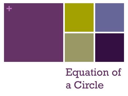 + Equation of a Circle. + Circle A Circle is a set of all points in a plane equidistant from a given point. The Center.