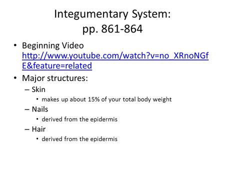 Integumentary System: pp. 861-864 Beginning Video  E&feature=related