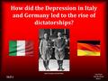 How did the Depression in Italy and Germany led to the rise of dictatorships? Liza French Gabrielle Boutin Block 1 Benito Mussolini and Adolf Hitler Skill.