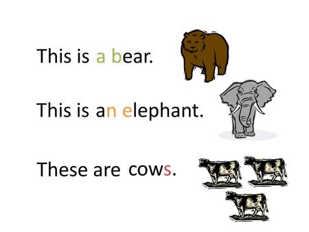 This isa bear. This isan elephant. These are cows.