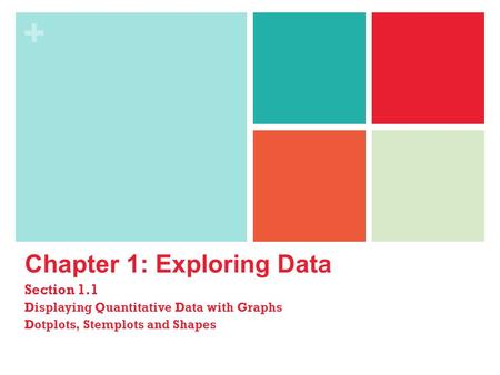 + Chapter 1: Exploring Data Section 1.1 Displaying Quantitative Data with Graphs Dotplots, Stemplots and Shapes.