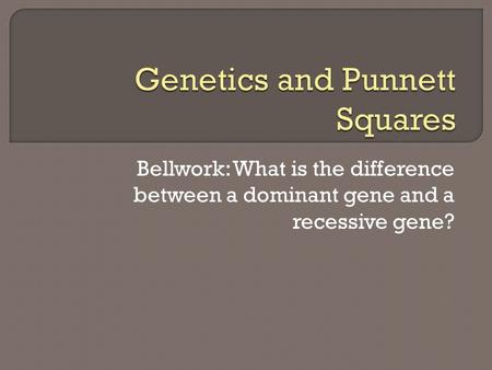 Bellwork: What is the difference between a dominant gene and a recessive gene?