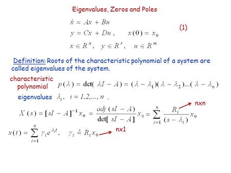 Eigenvalues, Zeros and Poles