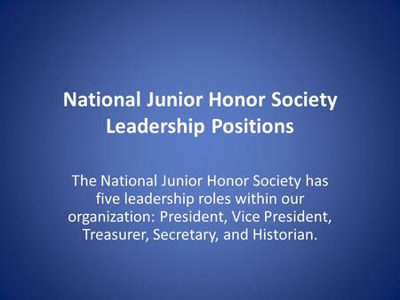 National Junior Honor Society Leadership Positions