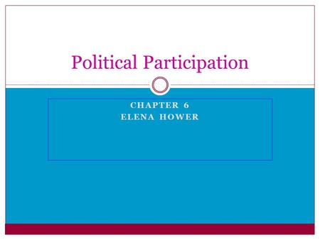 CHAPTER 6 ELENA HOWER Political Participation. A Closer Look at Nonvoting Some people believe that Americans do not vote because they are apathetic, but.