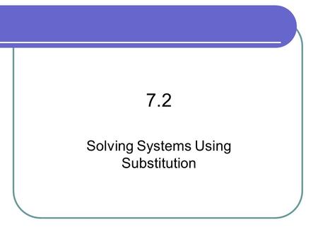 7.2 Solving Systems Using Substitution. 7.2 – Solving Syst. By Subst. Goal / “I can…” Solve systems using substitution.
