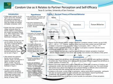 Condom Use as it Relates to Partner Perception and Self-Efficacy Taryn D. Larribas, University of San Francisco Hypotheses It was hypothesized that condom.