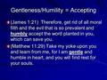 Gentleness/Humility = Accepting (James 1:21) Therefore, get rid of all moral filth and the evil that is so prevalent and humbly accept the word planted.