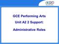 GCE Performing Arts Unit A2 2 Support: Administrative Roles.