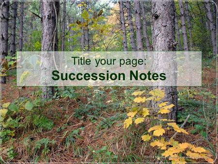Title your page: Succession Notes. Succession: The growth of an area through the gradual replacement of one plant community by another eventually leading.