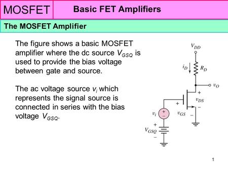 MOSFET Basic FET Amplifiers The MOSFET Amplifier