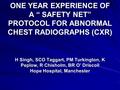ONE YEAR EXPERIENCE OF A “ SAFETY NET” PROTOCOL FOR ABNORMAL CHEST RADIOGRAPHS (CXR) H Singh, SCO Taggart, PM Turkington, K Peplow, R Chisholm, BR O’ Driscoll.