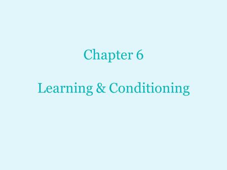 Chapter 6 Learning & Conditioning. Discussion Question: What is learning?