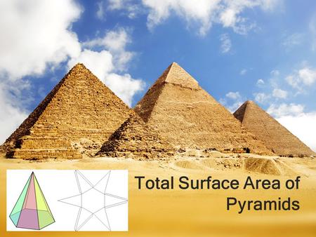 Total Surface Area of Pyramids. Recall: Definition of a Pyramid A pyramid has the following features One of the faces is a polygon base. The other slanted.