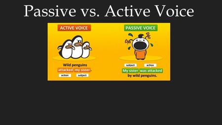 Passive vs. Active Voice. Passive Voice The ball was thrown by the football player. Direct object verb actor/doer Verb in form “to-be” + past participle.