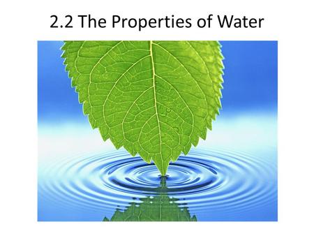 2.2 The Properties of Water. The Water Molecule The Chemical compound for Water is H 2 O Overall, Water is Neutral, because it has same amount of protons.