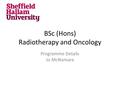 BSc (Hons) Radiotherapy and Oncology Programme Details Jo McNamara.