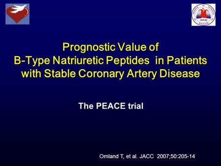 Prognostic Value of B-Type Natriuretic Peptides in Patients with Stable Coronary Artery Disease The PEACE trial Omland T, et al. JACC 2007;50:205-14.