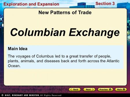 Columbian Exchange New Patterns of Trade Main Idea