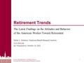1 Retirement Trends The Latest Findings on the Attitudes and Behavior of the American Worker Toward Retirement Dallas L. Salisbury, Employee Benefit Research.