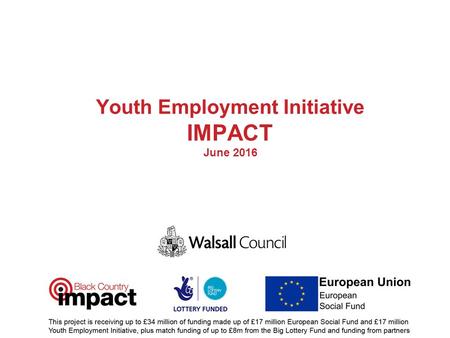 Youth Employment Initiative IMPACT June 2016. Presenter Claire Wills – Employment & Skills Officer Shain Akhtar – Quality Assurance/Inspection & Commissioning.