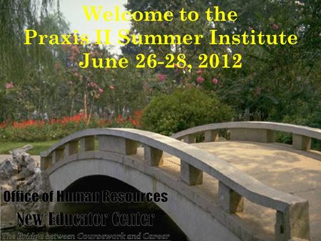 Welcome to the Praxis II Summer Institute June 26-28, 2012.