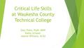 Critical Life Skills at Waukesha County Technical College Gary Plato, PsyD, MSW Kathy Schauer Jeanne Williams, M.Ed.