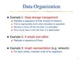 1 Data Organization Example 1: Heap storage management Maintain a sequence of free chunks of memory Find an appropriate chunk when allocation is requested.