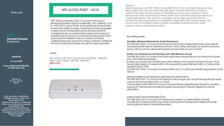 Retail File 23 June 2016 Promo Valid Until 30/06/2016 or Until Stock Last JL024A HP ACCESS POINT M210 DUAL BAND 2 ANTENNAS WIRELESS MIMO N 802.11A/B/G/N.