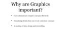 Why are Graphics important? Visualizing of info/data can reveal contextual concepts Can communicate complex concepts effectively A mashup of data, design.