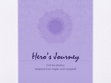 Hero’s Journey ELA Vocabulary Adapted from Vogler and Campbell.