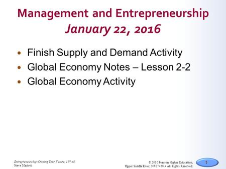 Management and Entrepreneurship January 22, 2016